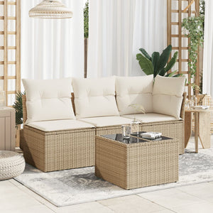 vidaXL Gartentisch mit Glasplatte Beige 55x55x37 cm Poly Rattan