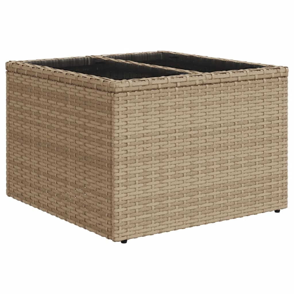 vidaXL Gartentisch mit Glasplatte Beige 55x55x37 cm Poly Rattan