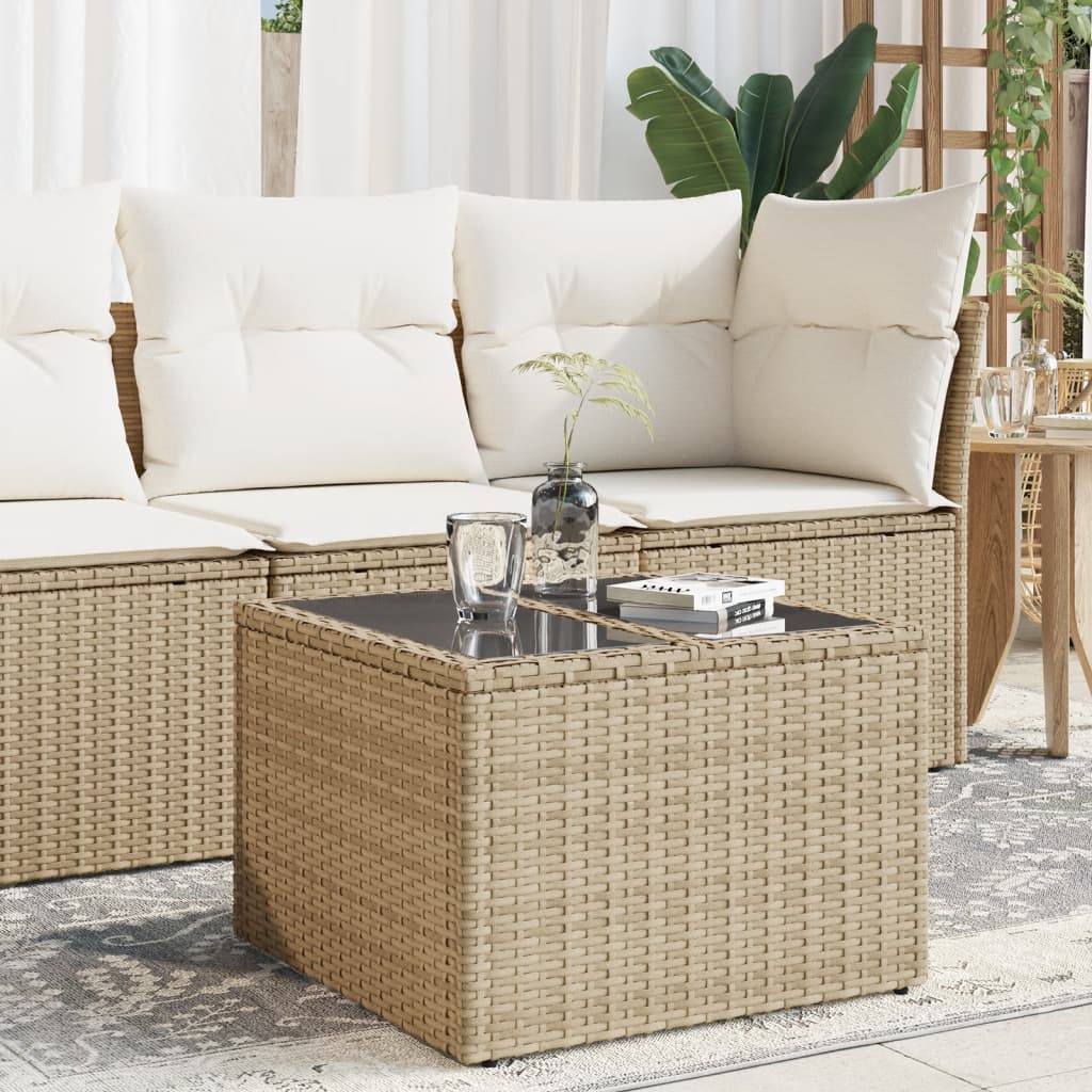 vidaXL Gartentisch mit Glasplatte Beige 55x55x37 cm Poly Rattan