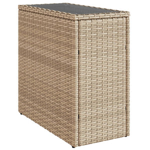 vidaXL Garten-Beistelltisch Glasplatte Beige 58x27,5x55 cm Poly Rattan