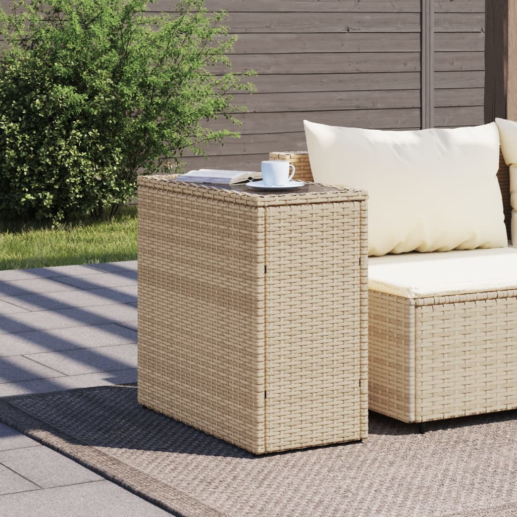 vidaXL Garten-Beistelltisch Glasplatte Beige 58x27,5x55 cm Poly Rattan