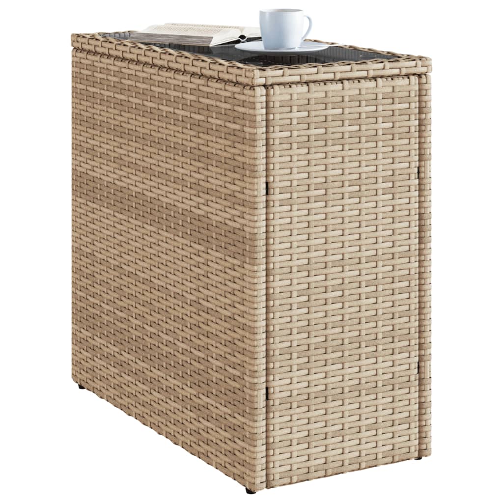 vidaXL Garten-Beistelltisch Glasplatte Beige 58x27,5x55 cm Poly Rattan