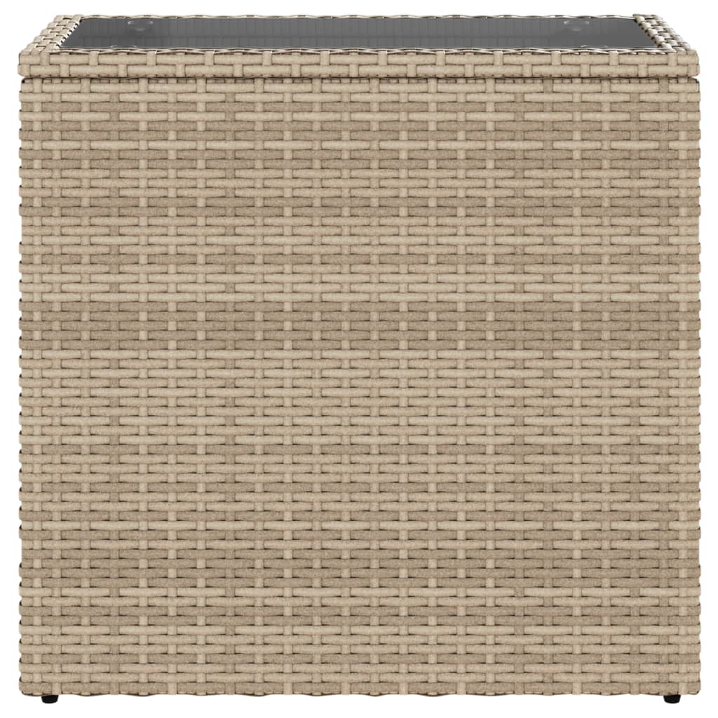 vidaXL Garten-Beistelltisch Glasplatte Beige 58x27,5x55 cm Poly Rattan