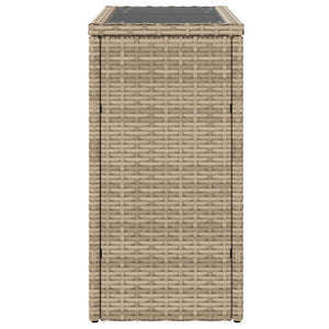 vidaXL Garten-Beistelltisch Glasplatte Beige 58x27,5x55 cm Poly Rattan