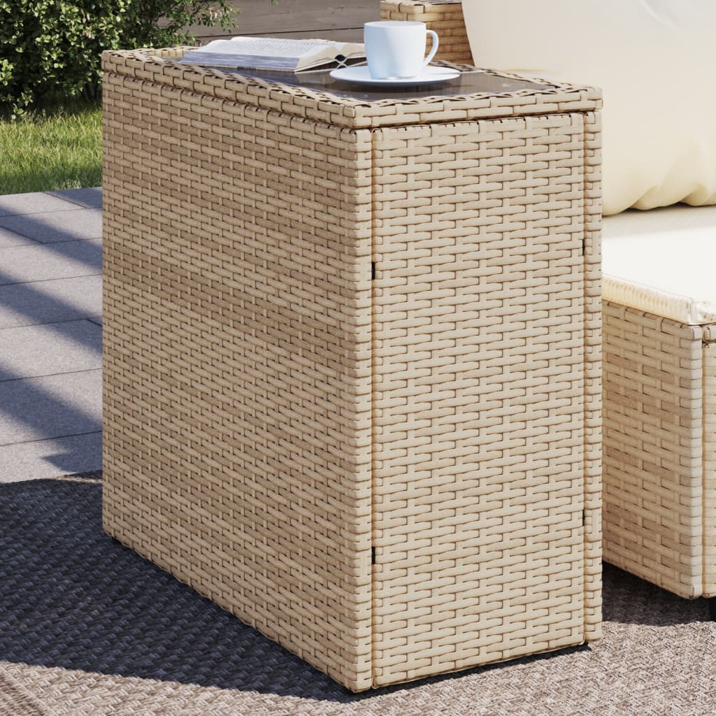 vidaXL Garten-Beistelltisch Glasplatte Beige 58x27,5x55 cm Poly Rattan