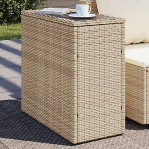 vidaXL Garten-Beistelltisch Glasplatte Beige 58x27,5x55 cm Poly Rattan