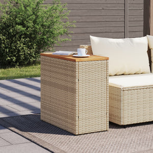 vidaXL Garten-Beistelltisch Holzplatte Beige 58x27,5x55 cm Poly Rattan