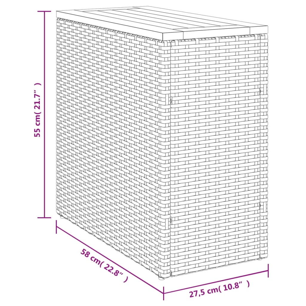 vidaXL Garten-Beistelltisch Holzplatte Beige 58x27,5x55 cm Poly Rattan