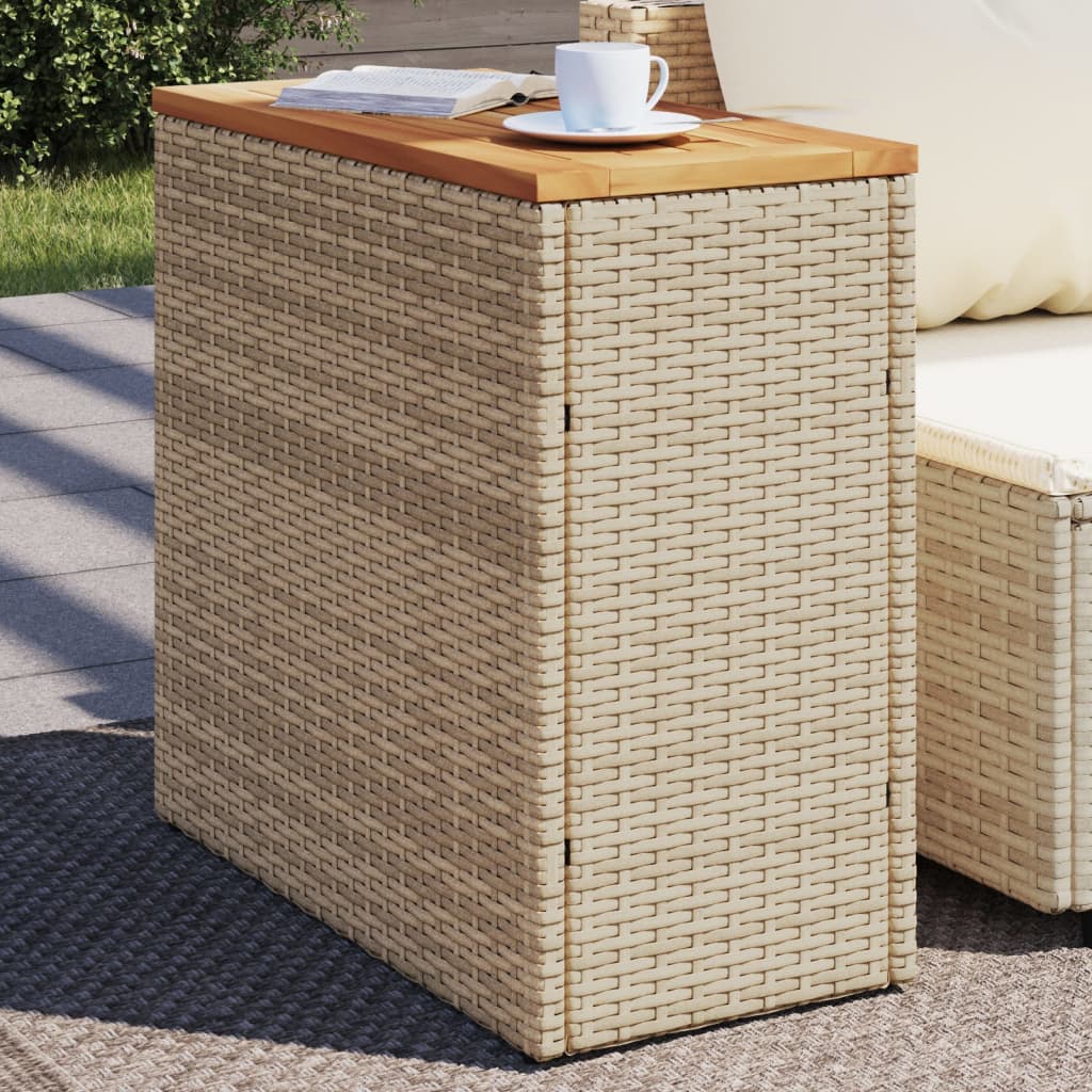 vidaXL Garten-Beistelltisch Holzplatte Beige 58x27,5x55 cm Poly Rattan