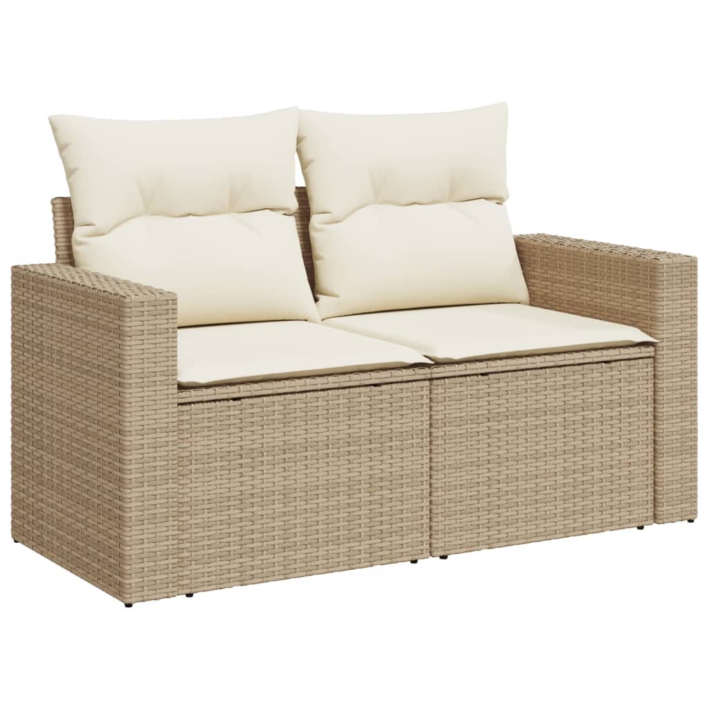 vidaXL Gartensofa mit Kissen 2-Sitzer Beige Poly Rattan