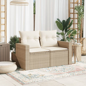 vidaXL Gartensofa mit Kissen 2-Sitzer Beige Poly Rattan