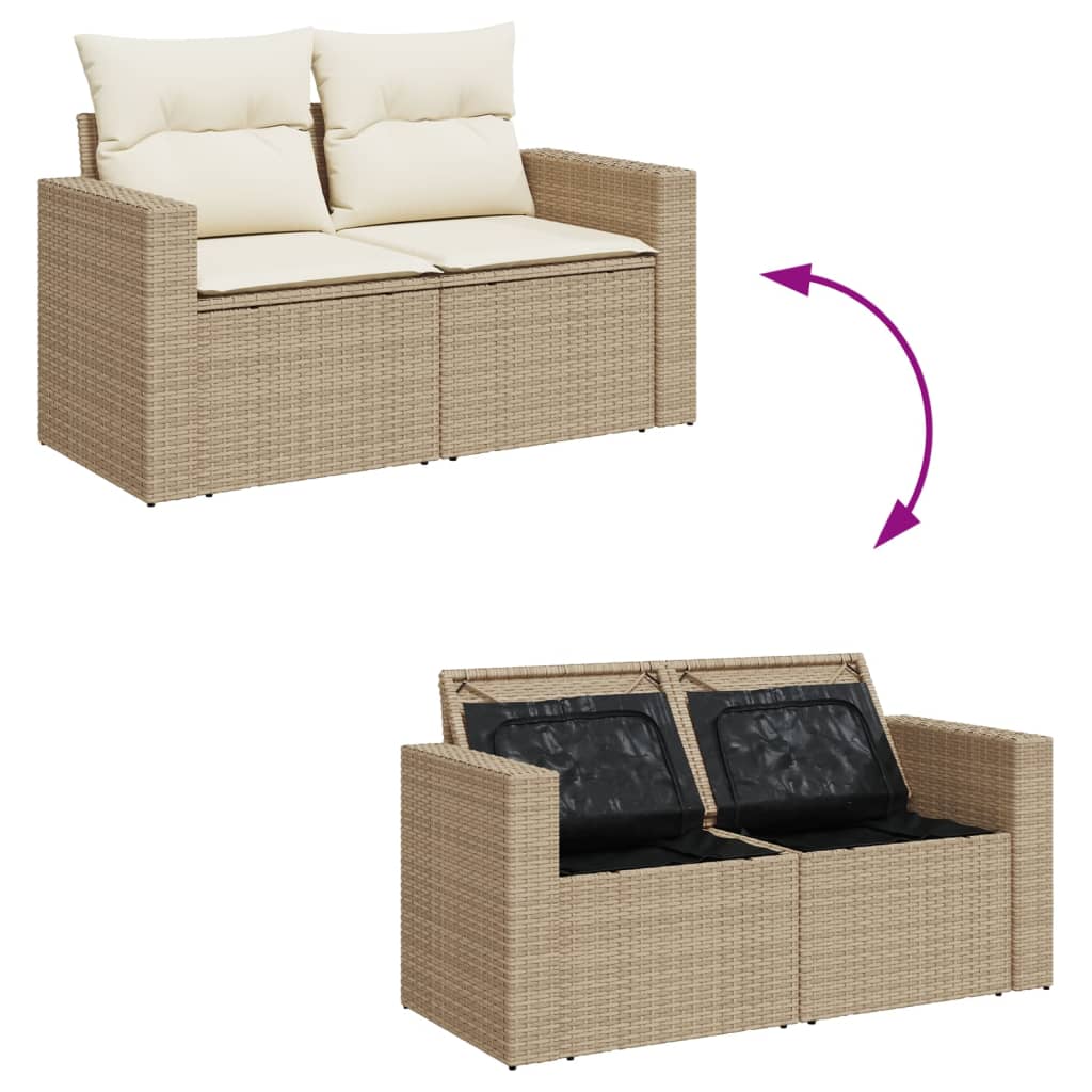 vidaXL Gartensofa mit Kissen 2-Sitzer Beige Poly Rattan