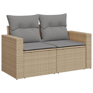 vidaXL Gartensofa mit Kissen 2-Sitzer Beige Poly Rattan