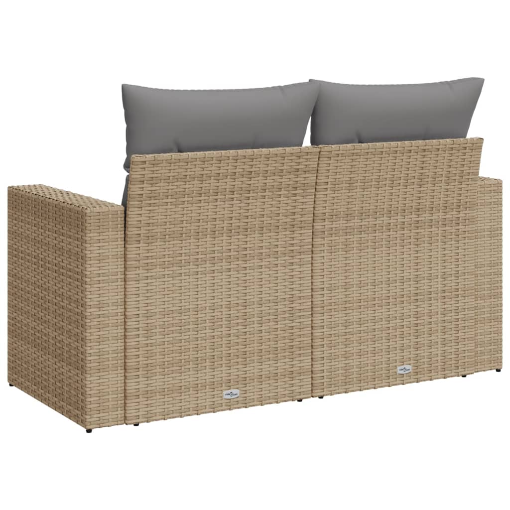 vidaXL Gartensofa mit Kissen 2-Sitzer Beige Poly Rattan