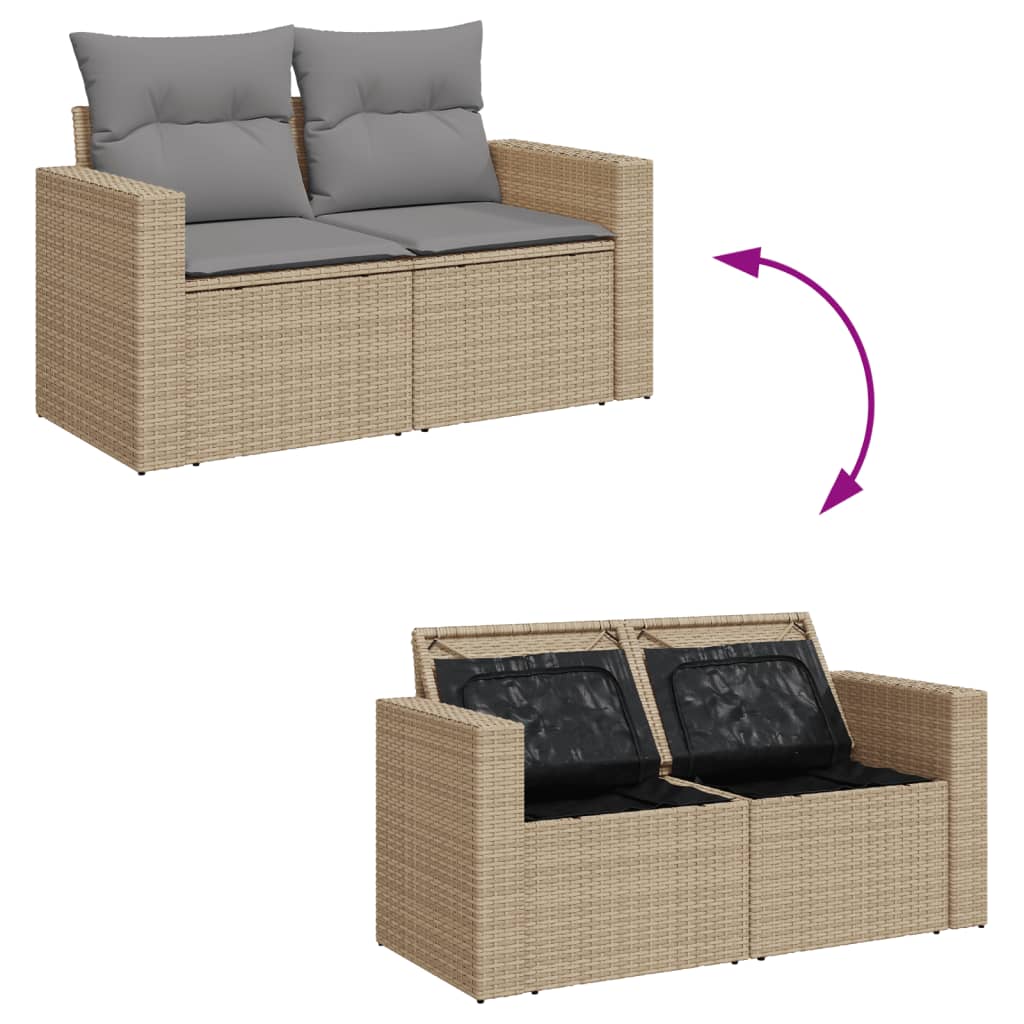 vidaXL Gartensofa mit Kissen 2-Sitzer Beige Poly Rattan