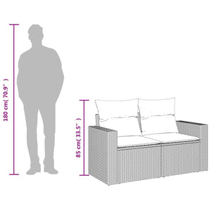 vidaXL Gartensofa mit Kissen 2-Sitzer Beige Poly Rattan