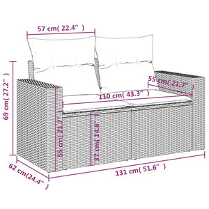 vidaXL Gartensofa mit Kissen 2-Sitzer Beige Poly Rattan