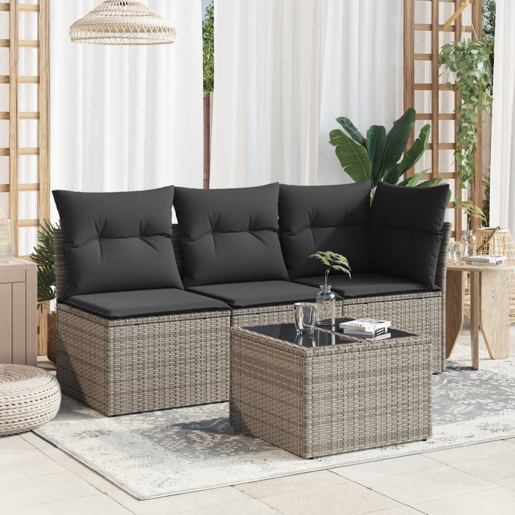 Gartentisch mit Glasplatte Grau 55x55x37 cm Poly Rattan VIDAXL