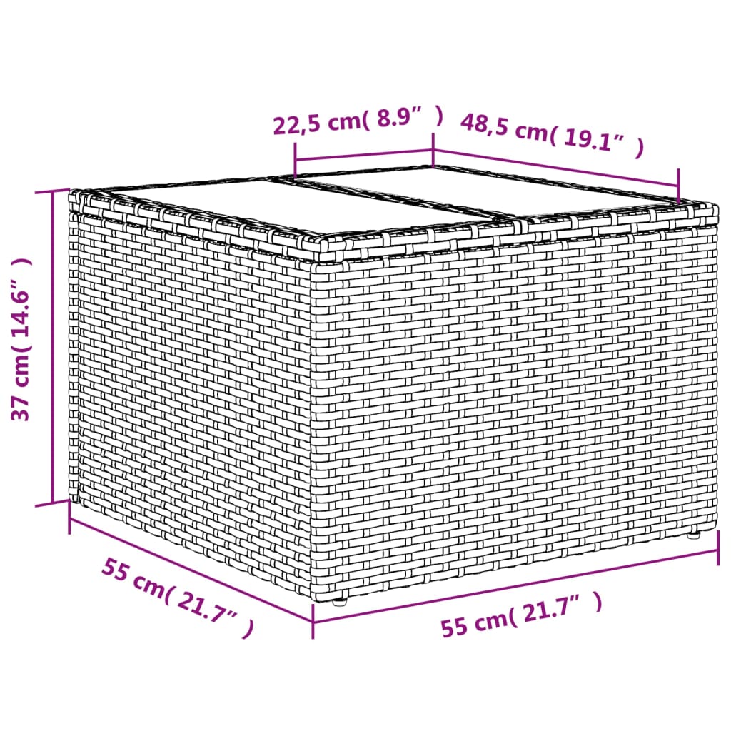 Gartentisch mit Glasplatte Grau 55x55x37 cm Poly Rattan VIDAXL