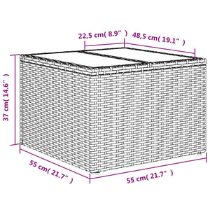 Gartentisch mit Glasplatte Grau 55x55x37 cm Poly Rattan VIDAXL