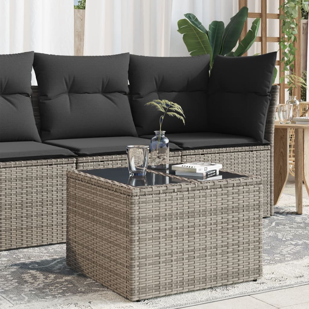 Gartentisch mit Glasplatte Grau 55x55x37 cm Poly Rattan VIDAXL