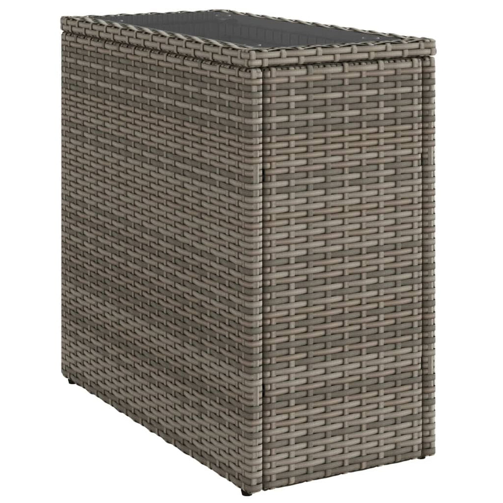 Garten-Beistelltisch mit Glasplatte Grau 58x27,5x55 cm Rattan VIDAXL