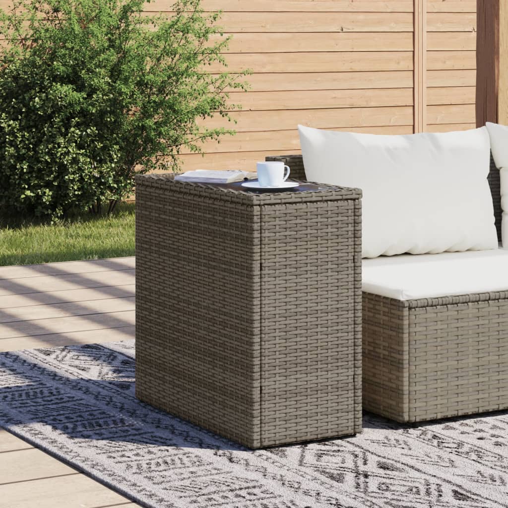 Garten-Beistelltisch mit Glasplatte Grau 58x27,5x55 cm Rattan VIDAXL