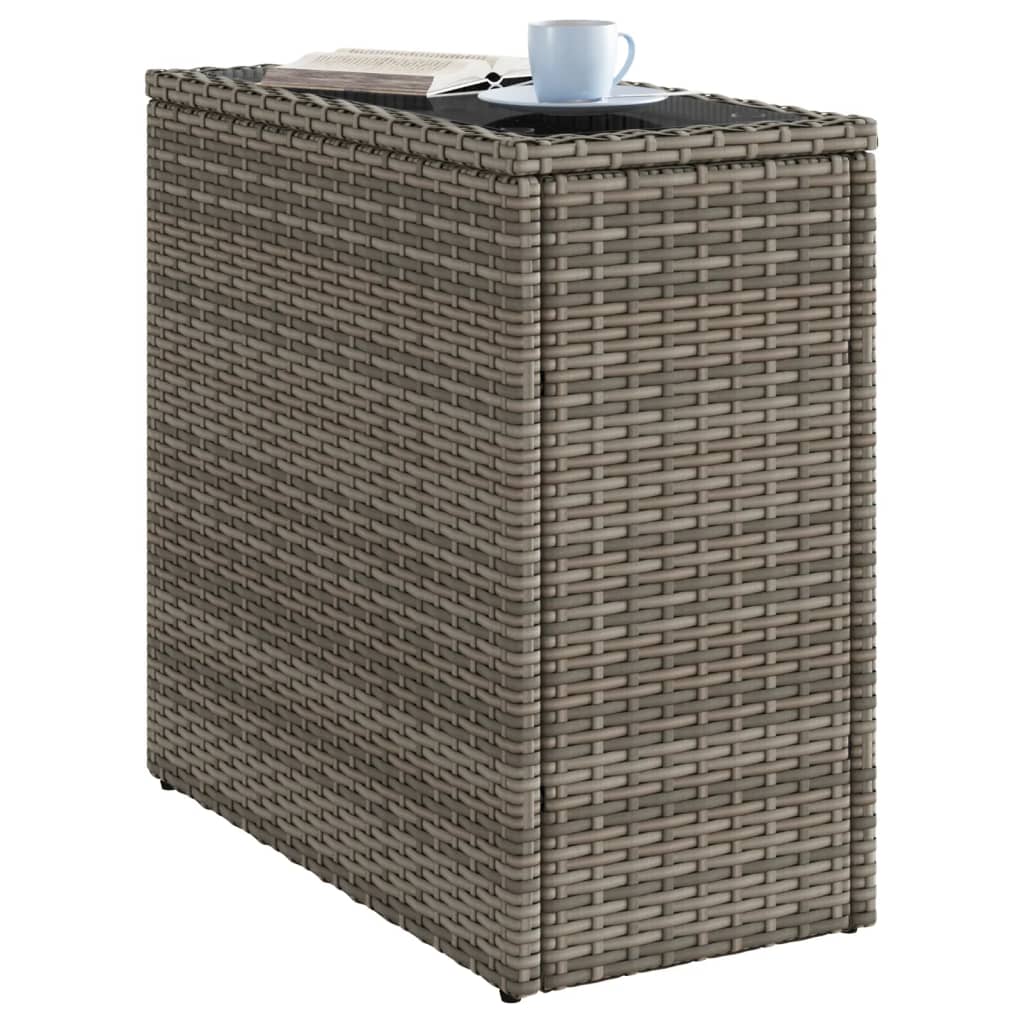 Garten-Beistelltisch mit Glasplatte Grau 58x27,5x55 cm Rattan VIDAXL