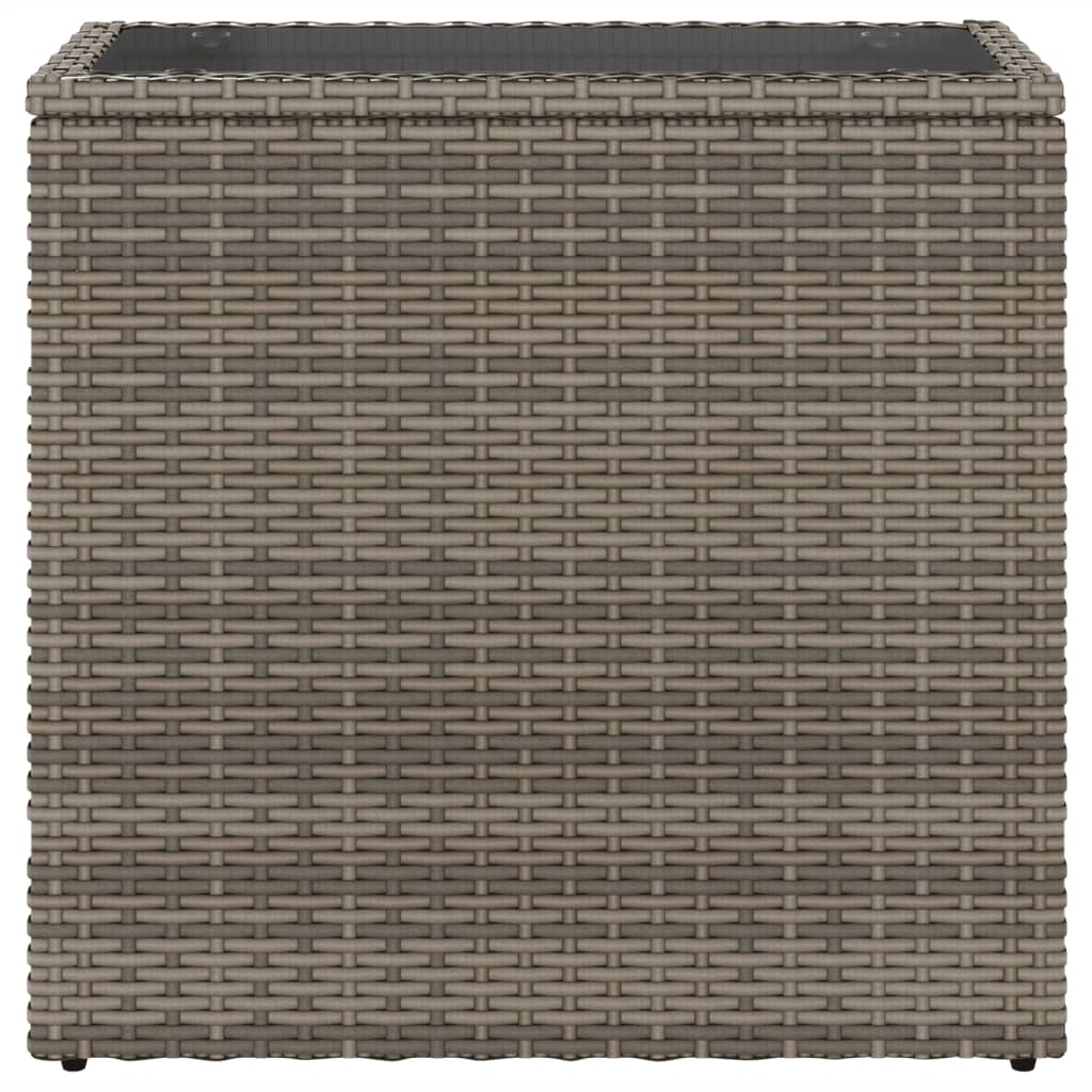 Garten-Beistelltisch mit Glasplatte Grau 58x27,5x55 cm Rattan VIDAXL