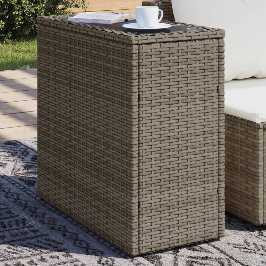 Garten-Beistelltisch mit Glasplatte Grau 58x27,5x55 cm Rattan VIDAXL