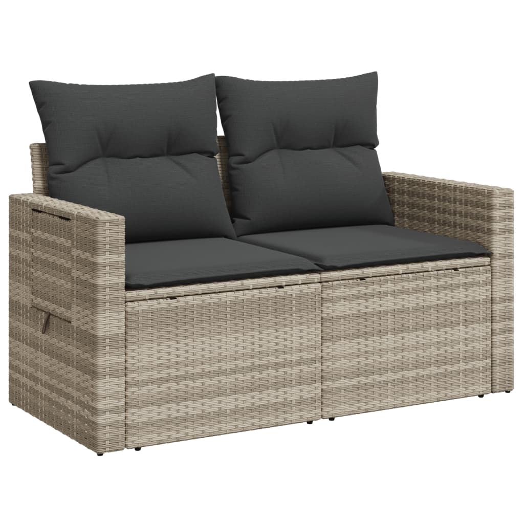 vidaXL Gartensofa mit Kissen 2-Sitzer Hellgrau Poly Rattan