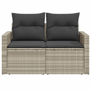 vidaXL Gartensofa mit Kissen 2-Sitzer Hellgrau Poly Rattan