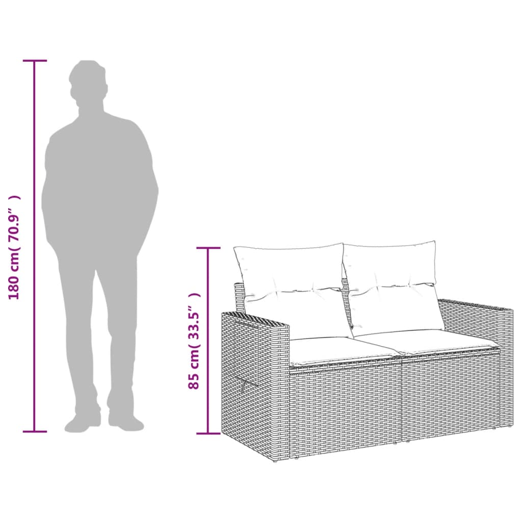 vidaXL Gartensofa mit Kissen 2-Sitzer Hellgrau Poly Rattan