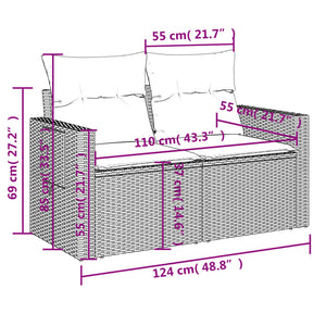 vidaXL Gartensofa mit Kissen 2-Sitzer Hellgrau Poly Rattan