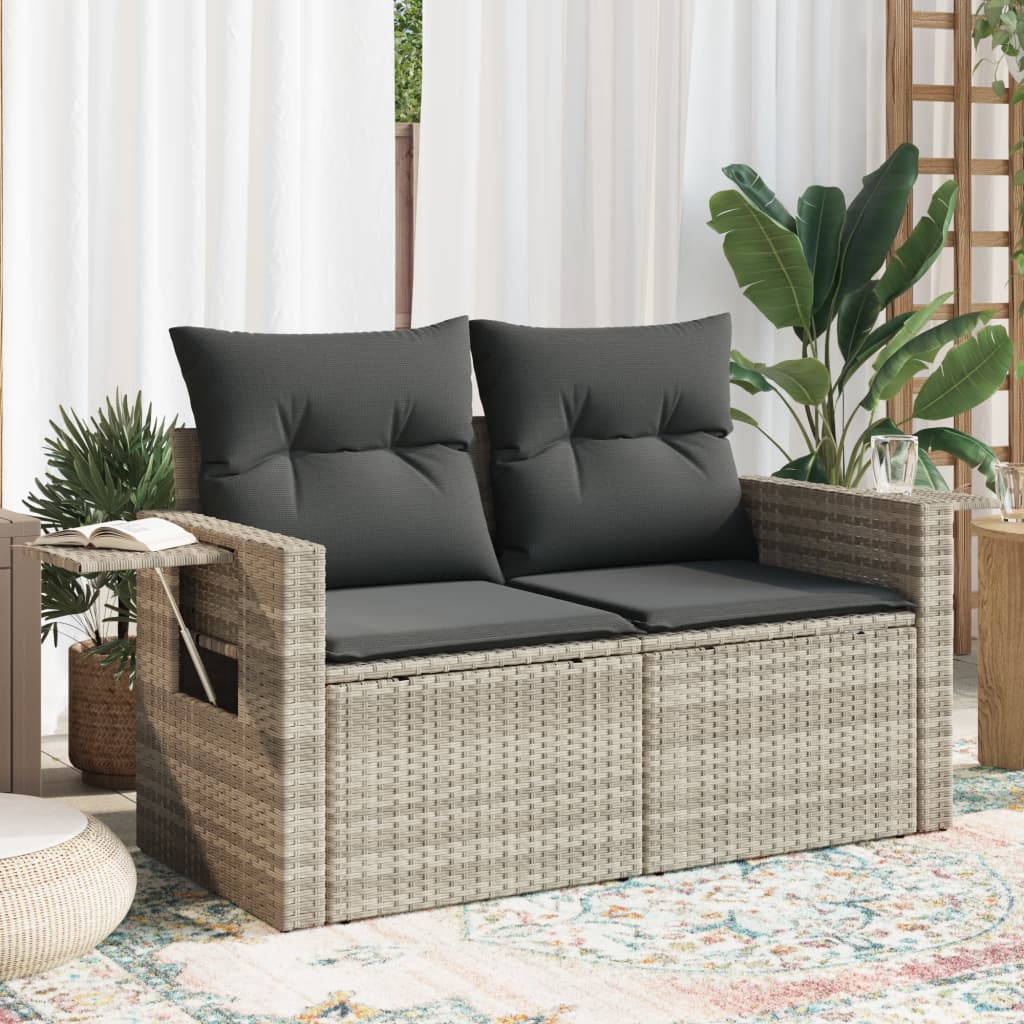 vidaXL Gartensofa mit Kissen 2-Sitzer Hellgrau Poly Rattan