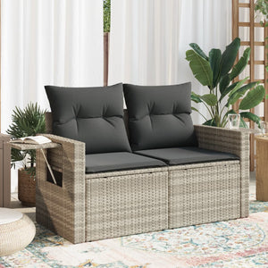 vidaXL Gartensofa mit Kissen 2-Sitzer Hellgrau Poly Rattan