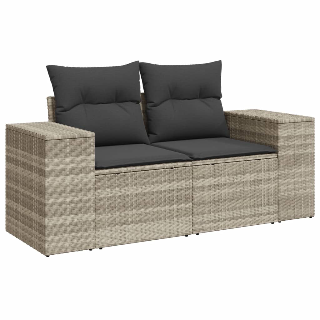 vidaXL Gartensofa mit Kissen 2-Sitzer Hellgrau Poly Rattan