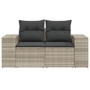 vidaXL Gartensofa mit Kissen 2-Sitzer Hellgrau Poly Rattan