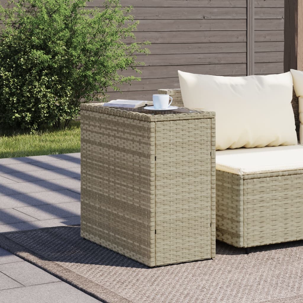 Garten-Beistelltisch mit Glasplatte 58x27,5x55 cm Poly Rattan