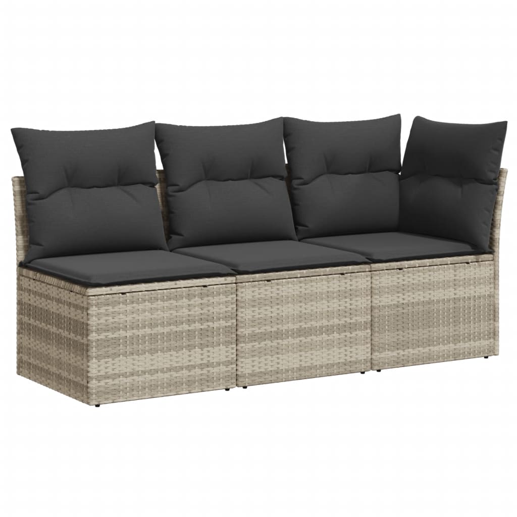 vidaXL Gartensofa mit Kissen 3-Sitzer Hellgrau Poly Rattan