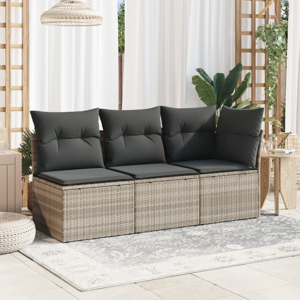 vidaXL Gartensofa mit Kissen 3-Sitzer Hellgrau Poly Rattan