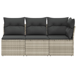 vidaXL Gartensofa mit Kissen 3-Sitzer Hellgrau Poly Rattan