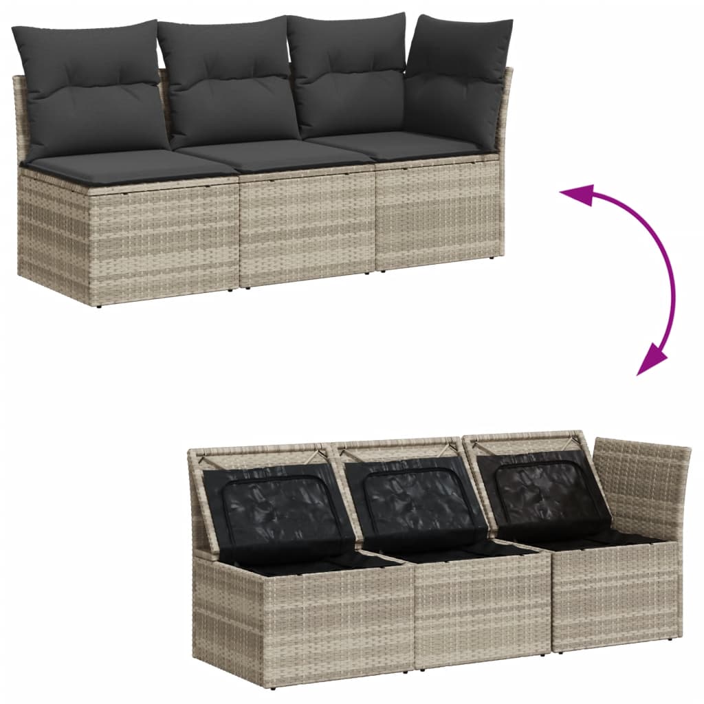 vidaXL Gartensofa mit Kissen 3-Sitzer Hellgrau Poly Rattan