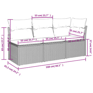 vidaXL Gartensofa mit Kissen 3-Sitzer Hellgrau Poly Rattan