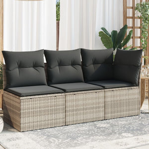 vidaXL Gartensofa mit Kissen 3-Sitzer Hellgrau Poly Rattan