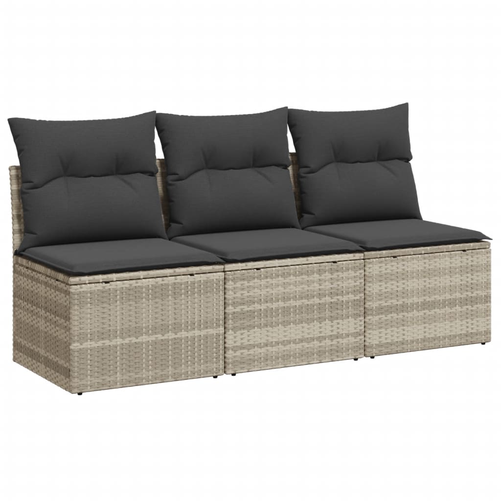 Gartensofa mit Kissen 3-Sitzer Hellgrau Poly Rattan Stilecasa