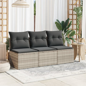 Gartensofa mit Kissen 3-Sitzer Hellgrau Poly Rattan Stilecasa