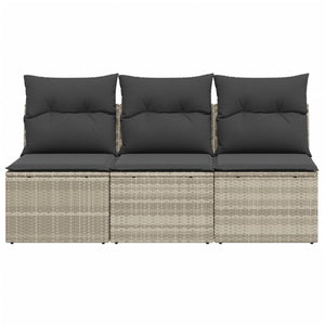 Gartensofa mit Kissen 3-Sitzer Hellgrau Poly Rattan Stilecasa