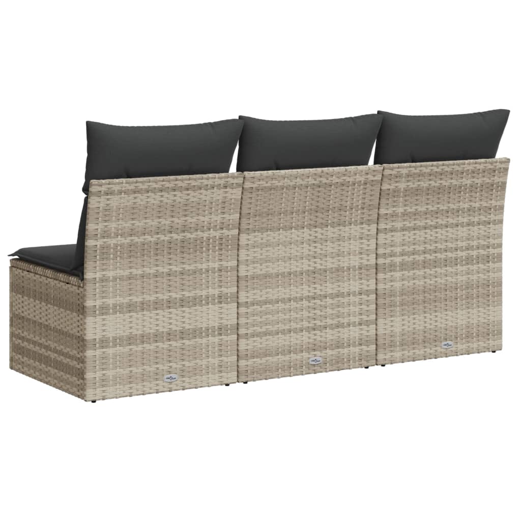 Gartensofa mit Kissen 3-Sitzer Hellgrau Poly Rattan Stilecasa