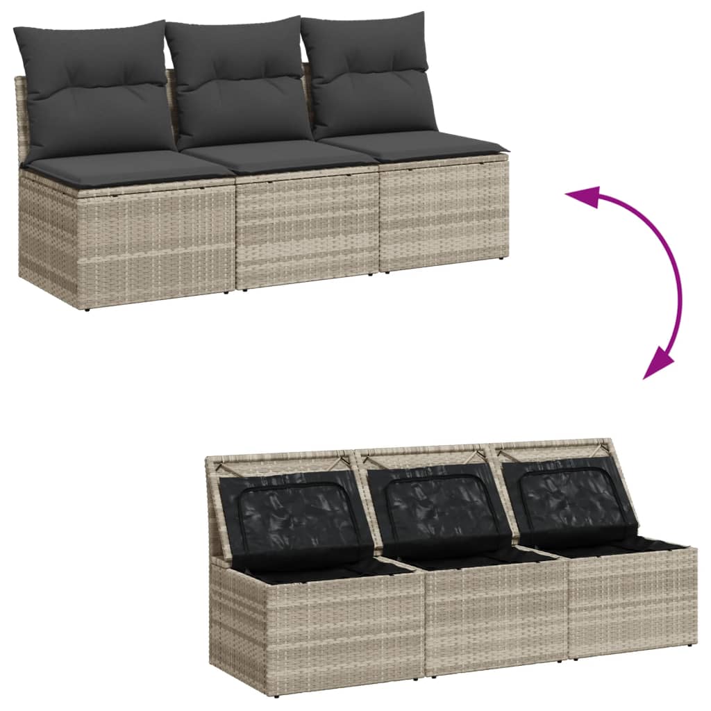 Gartensofa mit Kissen 3-Sitzer Hellgrau Poly Rattan Stilecasa